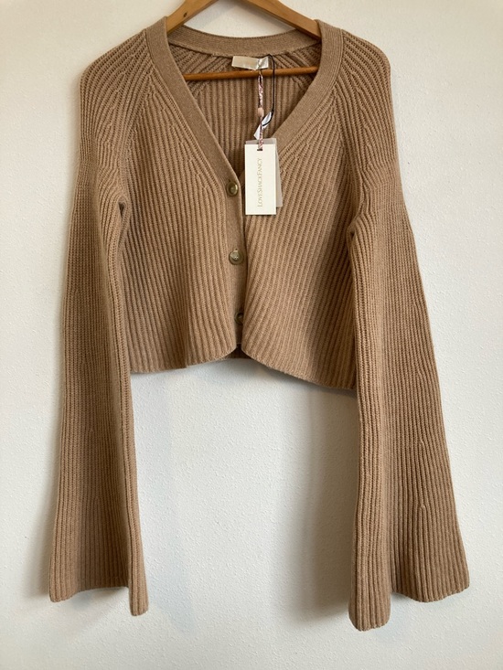 LoveShackFancy Sweaters - LoveShackFancy Cashmere Avignon Cropped Ribbed Cardigan in Camel Tan Medium